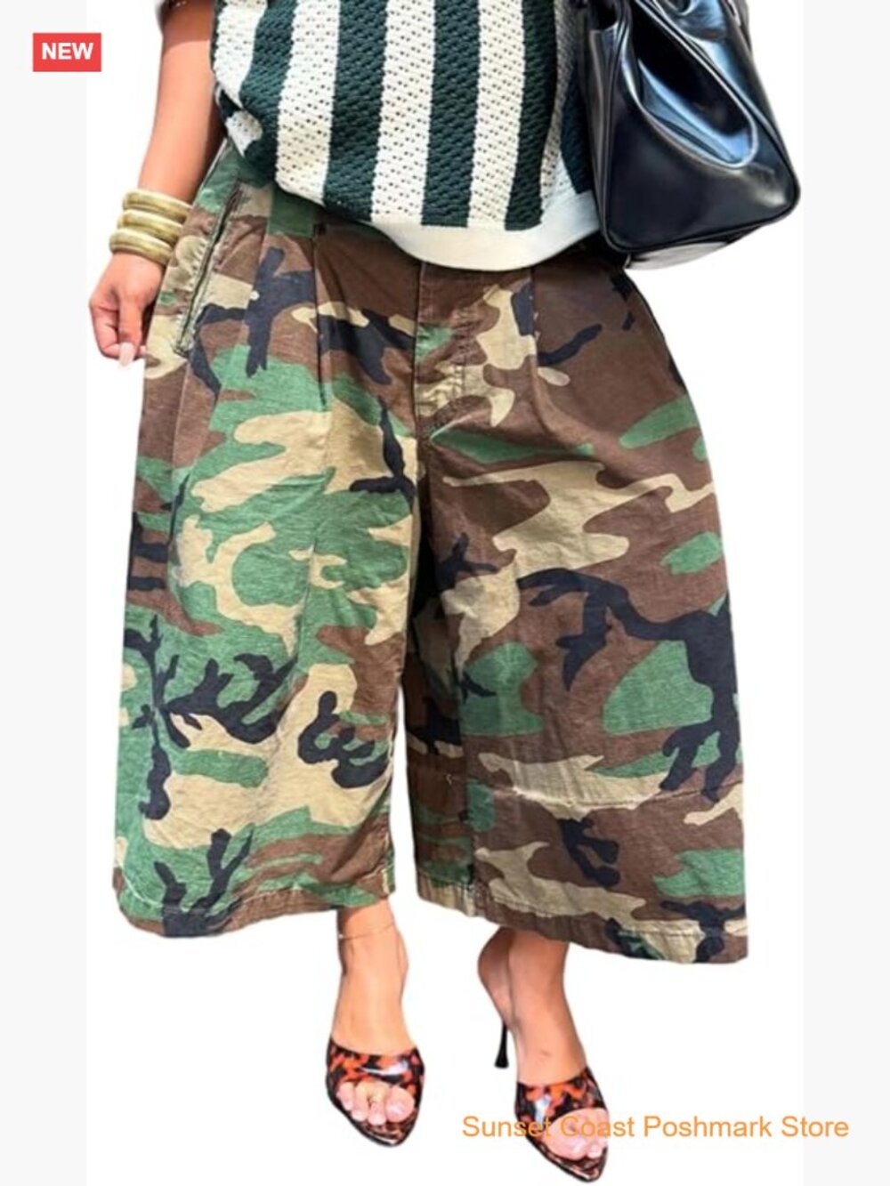 Baggy Cargo Jeans Camo Army Wide Leg Harem Cropped Denim Plus Size Camouflage